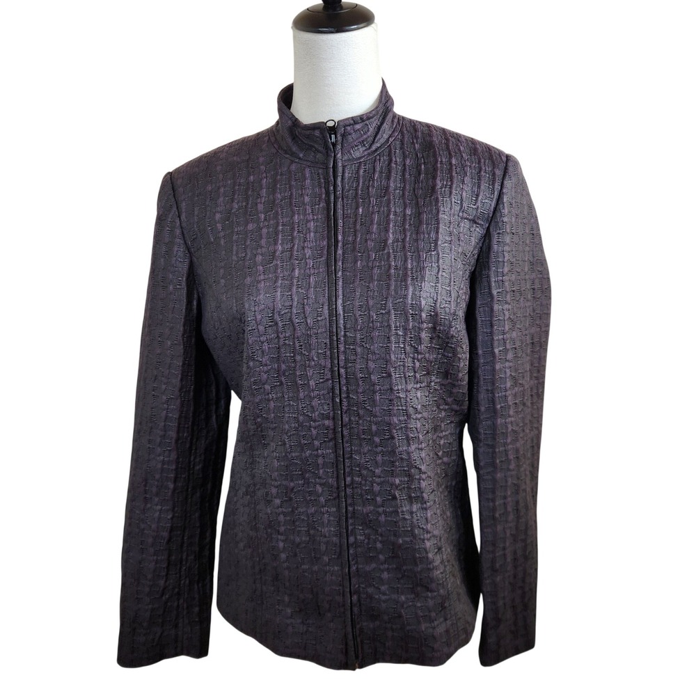 Due Per Due Women Purple Black Textured Full Zip Blazer Jacket Size L NWT NEW